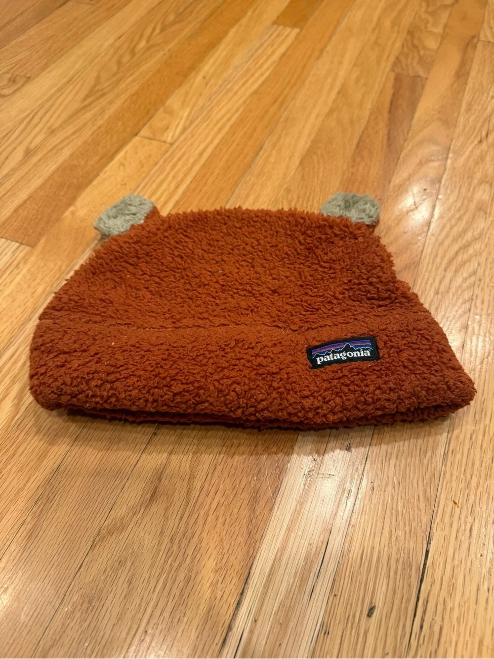Patagonia Kids Rust Orange Fleece Beanie with Ear Accents